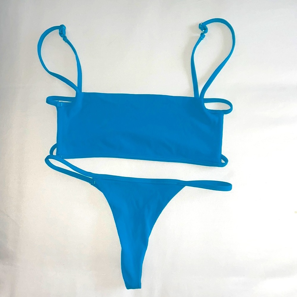 Khassani Womens Bathing Suit SET (top & bottom) size xs in blue / teal color